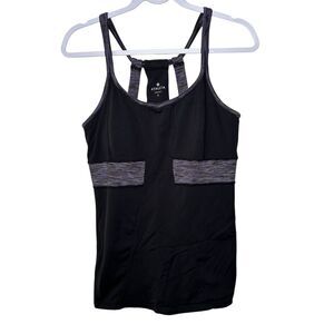 Athleta black and gray lycra Prasada Workout Tank with a built-in bra Large